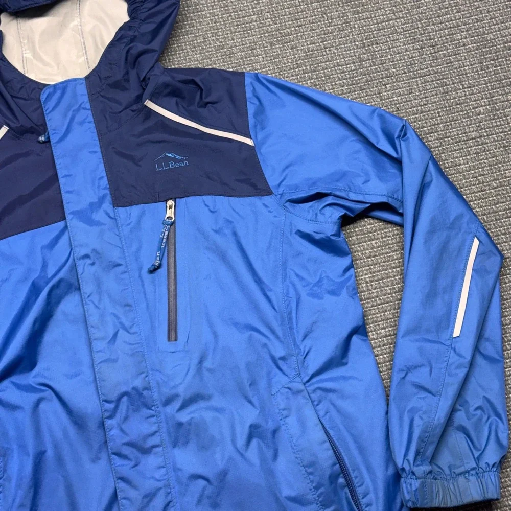 LL Bean Kids TEK2.5 Rain Jacket‎ Blue Waterproof Hooded Shell Size M 10-12